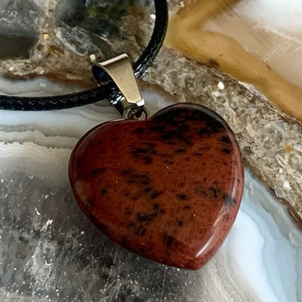 2403 Chic Heart Polished Stone Pendant Necklace with Black Cord